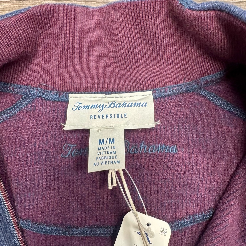 NWT Tommy Bahama Flipsider Reversible Half Zip Sweatshirt M Blue - Picture 3 of 4